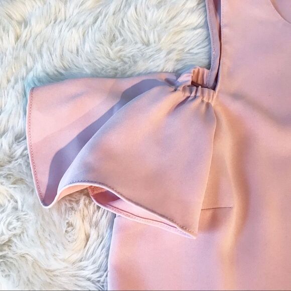 AMANDA UPRICHARD Cold‎ Shoulder Blouse Top Short Flutter Sleeve Light Pink XS - Picture 7 of 13